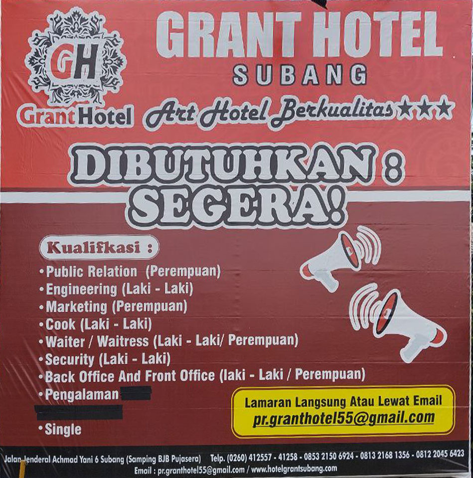 Lowongan Kerja Grant Hotel Subang